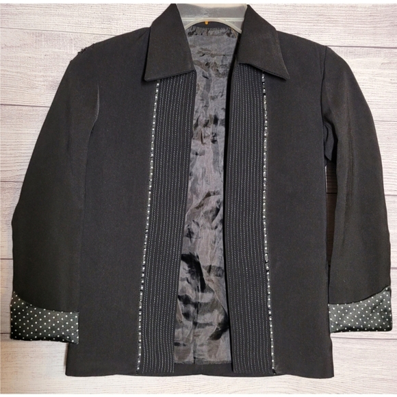 Women's Beautiful Evening Blazer Jacket Size XS Black Beaded Embroidered Pokadot - Picture 9 of 13